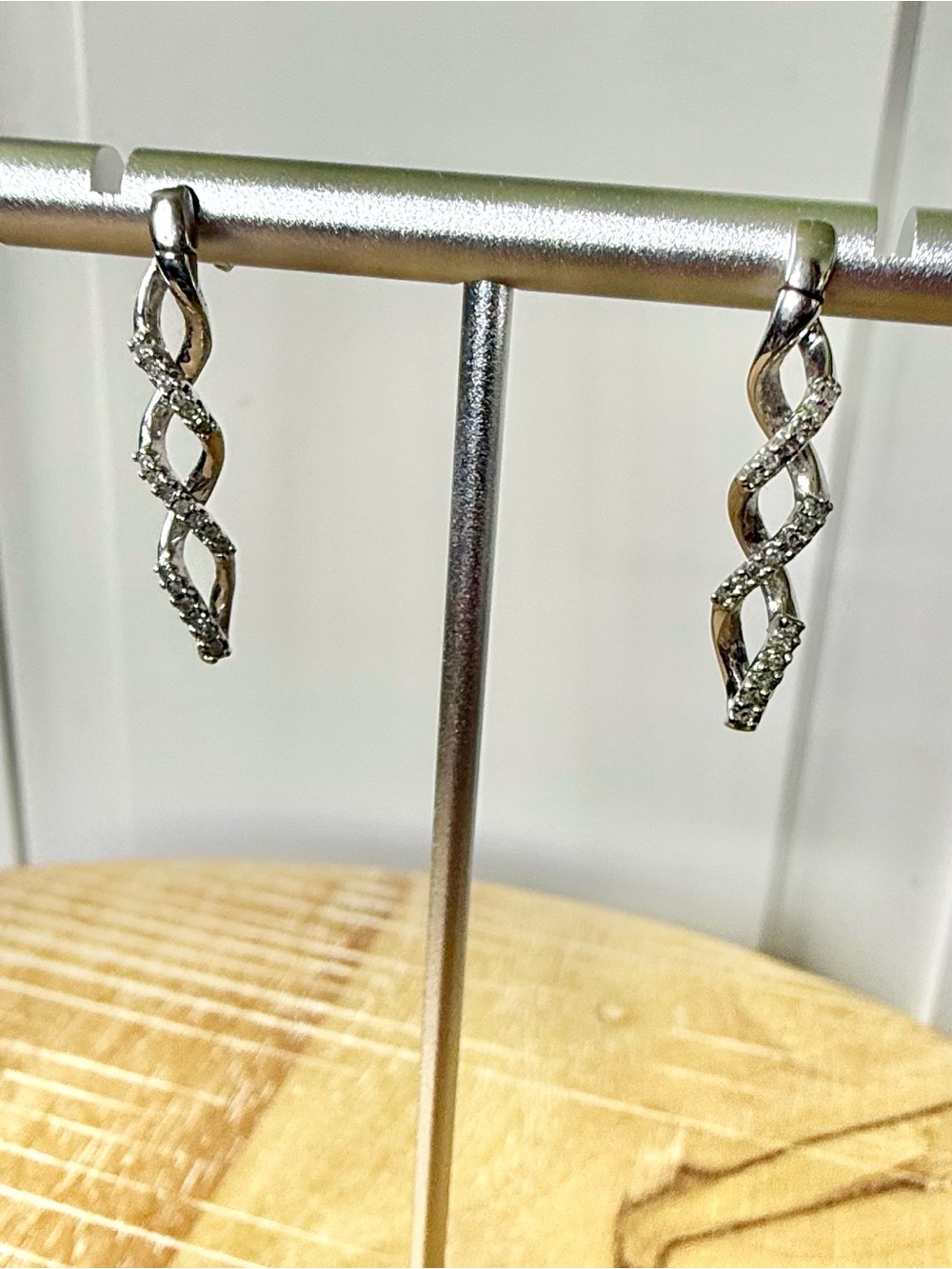 Genuine Diamonds and 10k White Gold Twisted Drop Earrings